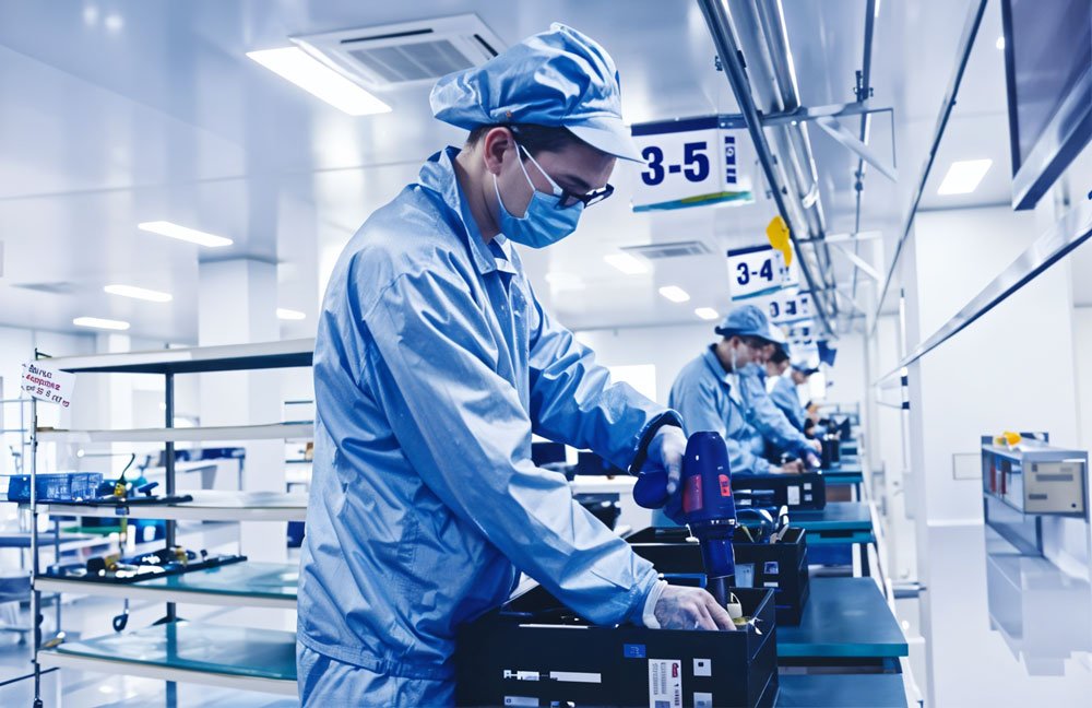 Ikonmac high-voltage SVG cabinet undergoing electrical testing in factory quality control area