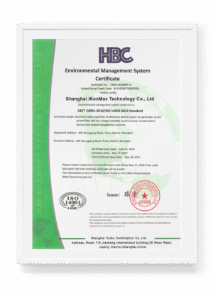 Ikonmac ISO 14001 certification logo demonstrating commitment to environmental management standards