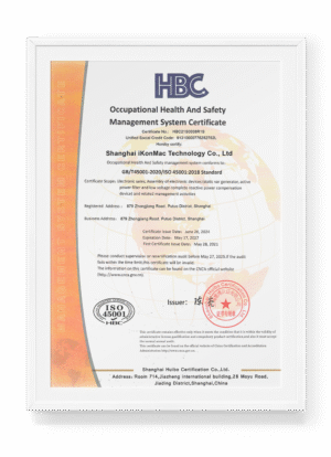 Ikonmac ISO 45001 certification logo indicating compliance with occupational health and safety standards