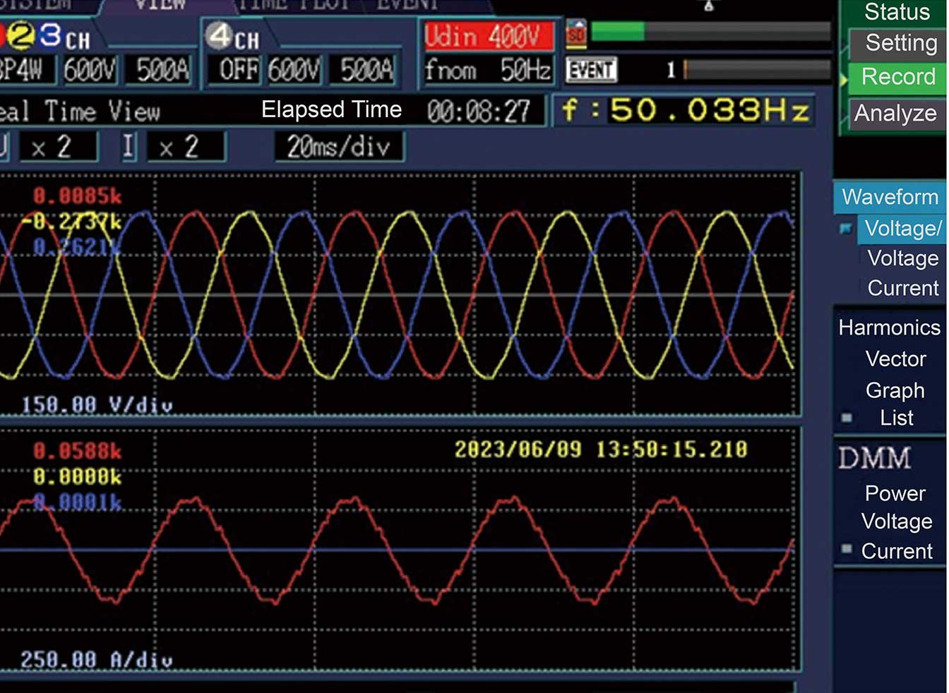 Clean waveform after Ikonmac Ultra Active Harmonic Filter application showing reduced THDv in industrial power system